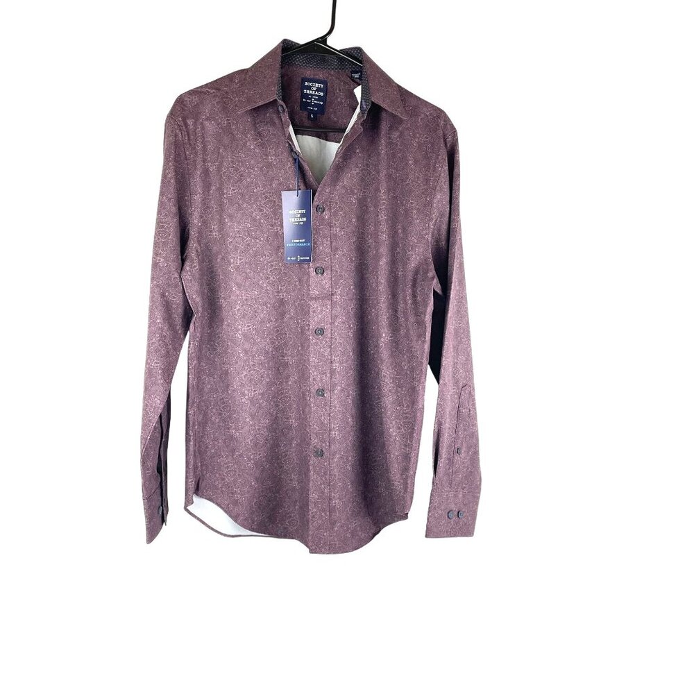 Society of Threads Men's Burgandy Paisley Regular Fit Long Sleeve Shirt NWT Sz S